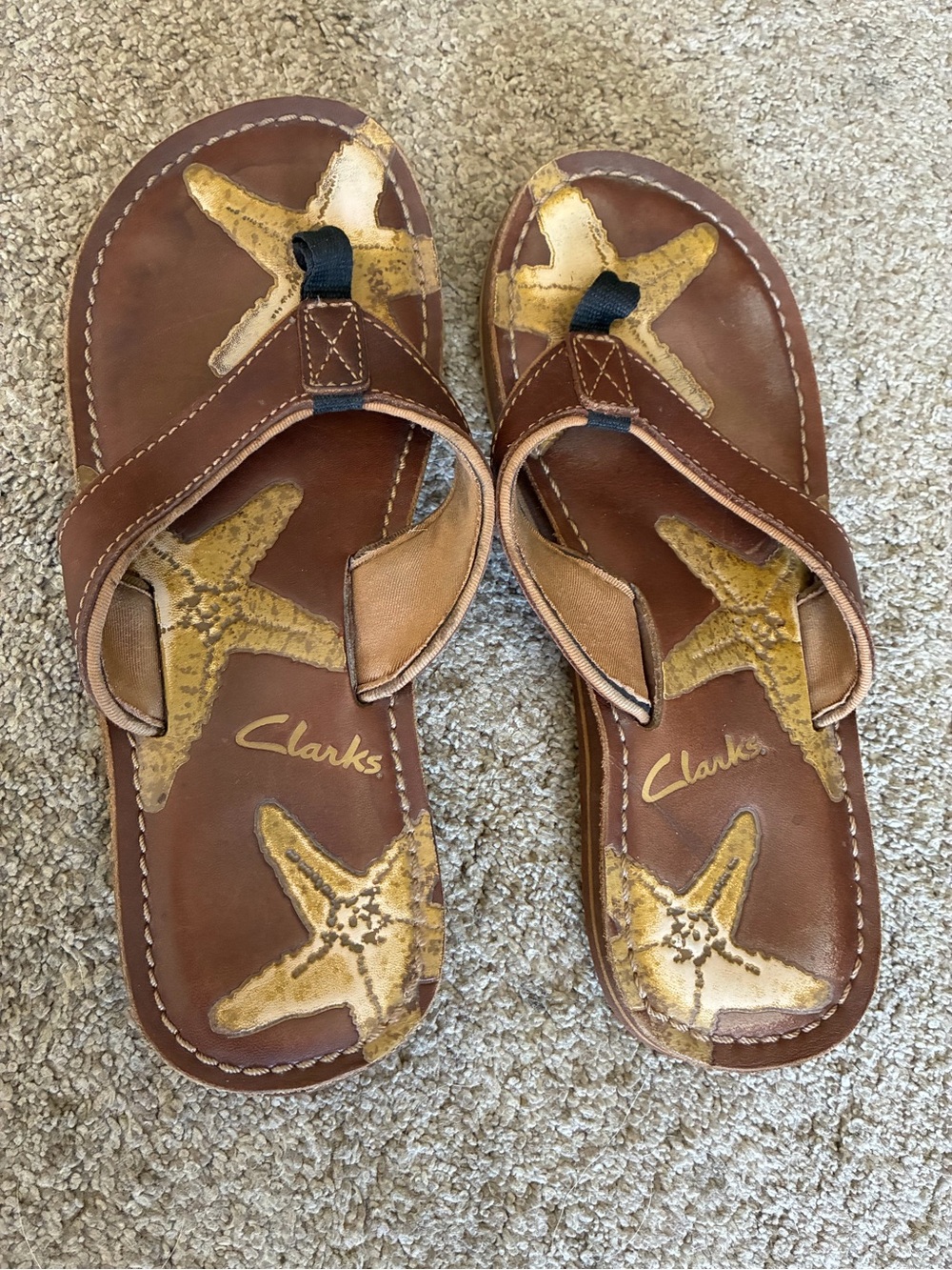 Clarks Brown Leather Starfish Insole Thong Sandals